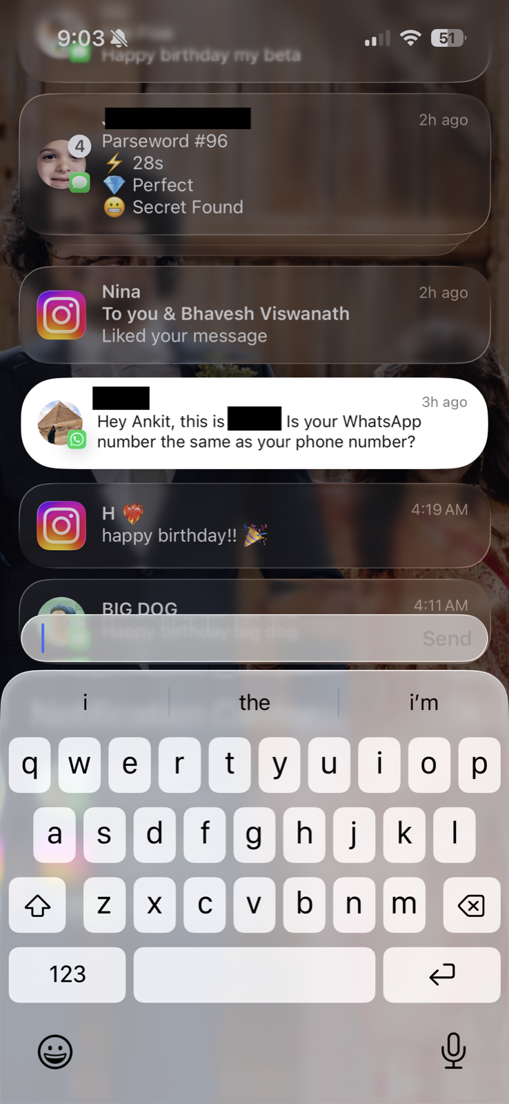 WhatsApp notification from the former foster mom.