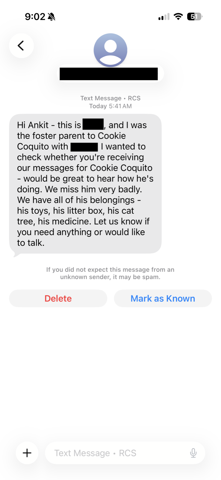 Text from the former foster mom's partner.